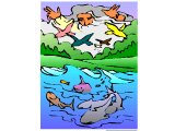 God creating birds and fish
